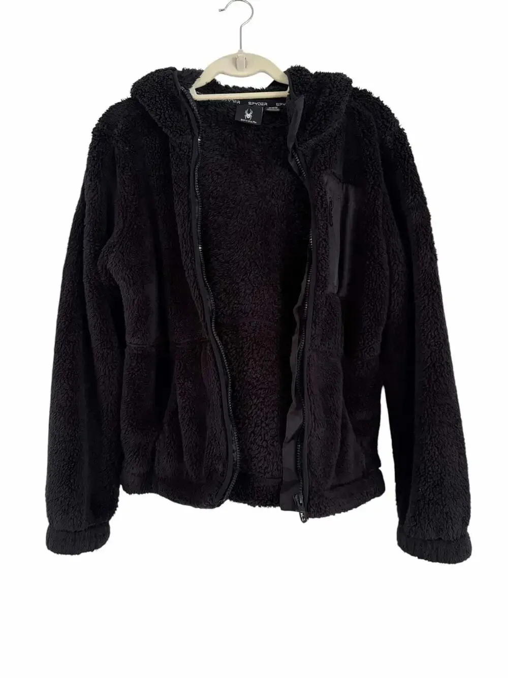 Spyder Women's Black Full-Zip Sherpa Fleece Hooded Jacket with Chest Pocket